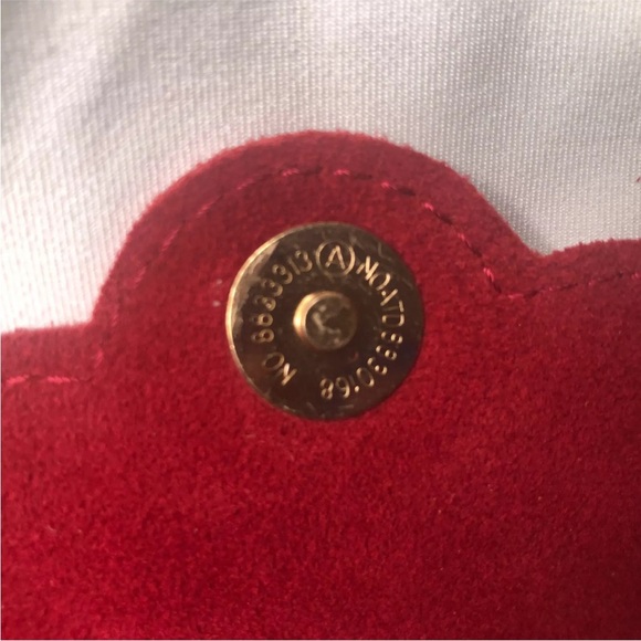 Genuine Suede Shoulder bag Red Scalloped Gold Chain Strap Italy - Picture 8 of 14